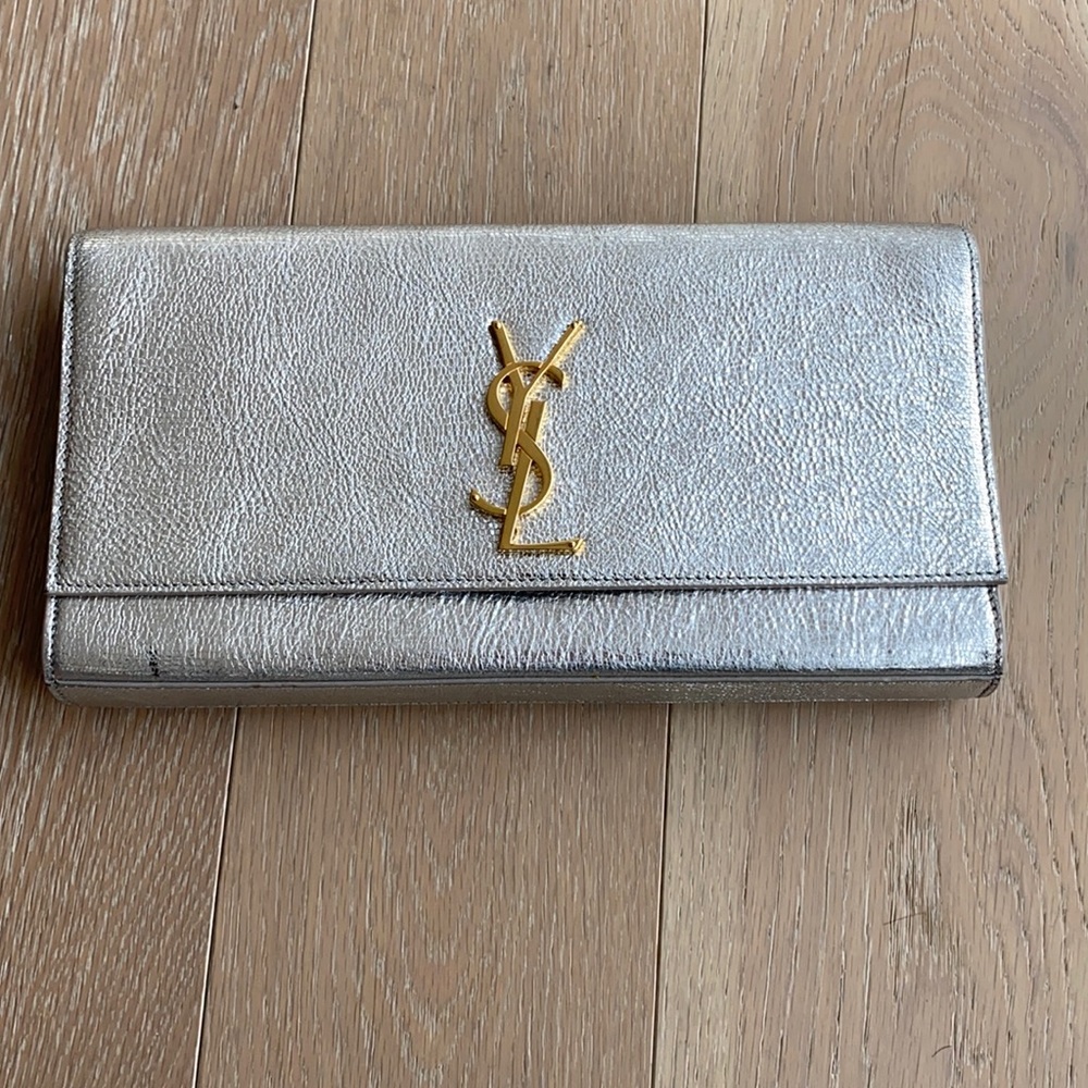 YSL Argento silver clutch